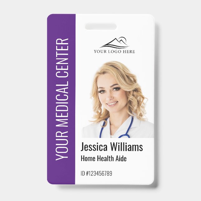 Crachá Home Health Aide Medical Photo ID Purple (Front)