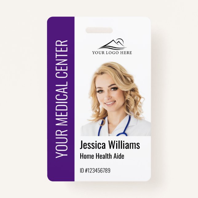 Crachá Home Health Aide Medical Photo ID Purple (Frente)