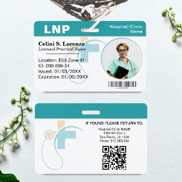 Crachá Hospital Medical Employee Photo ID Badge – Teal 