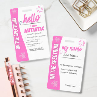 Crachá I Have Autism ID Personalized Autistic ID Badge