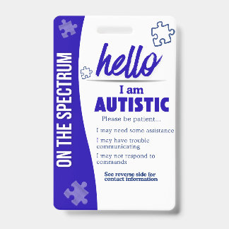 Crachá I Have Autism ID Personalized Autistic Name Badge