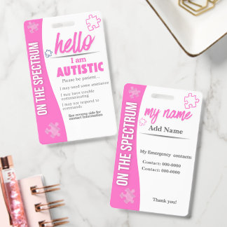 Crachá I Have Autism ID Personalized Autistic Name Badge