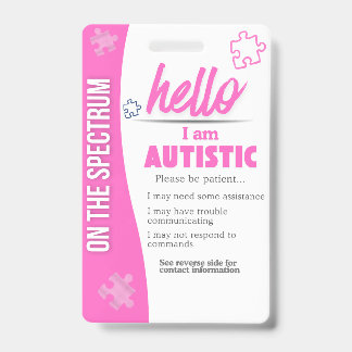 Crachá I Have Autism ID Personalized Autistic Name Badge