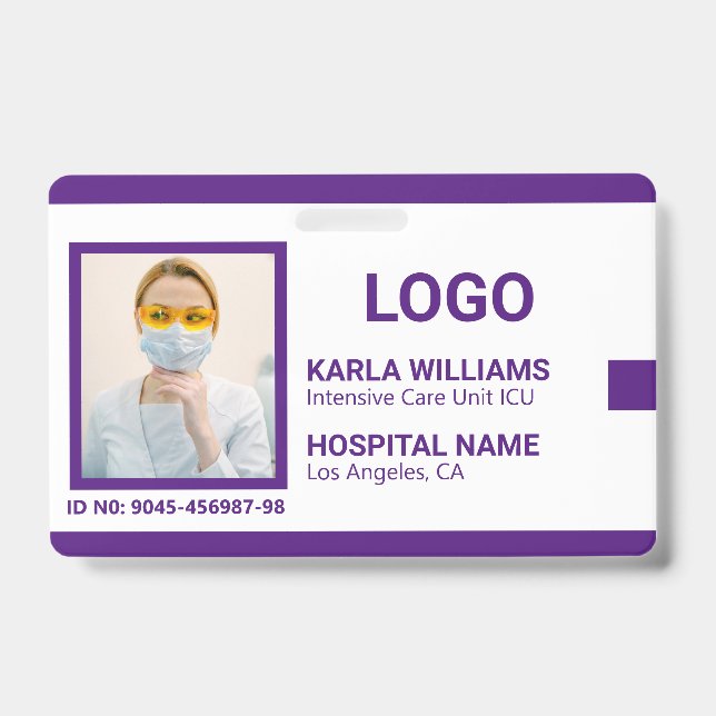 Crachá ICU Nurse ID Modelo de foto 2 (Frente)