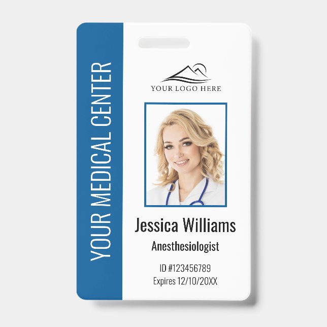 Crachá ID Azul do Funcionário Personalizado de Saúde (Frente)