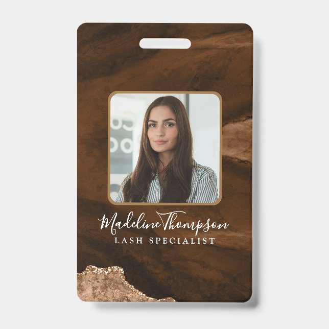 Crachá ID da Empresa Comercial de Agate Dourado para Fáci (Front)