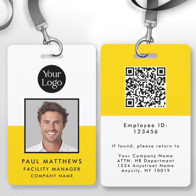 Crachá ID da Empresa de Fotografia do Funcionário Amarelo (A bright colorful employee ID badge to personalize with your desired info.)