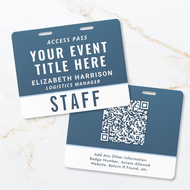 Crachá ID de Acesso ao Evento Azul com Código QR Moderno (Modern QR Code Blue Event Access ID Badge)