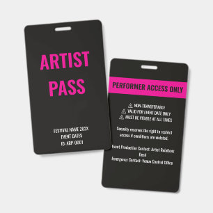 Crachá ID de Acesso de Artista Performer Rosa Personaliza