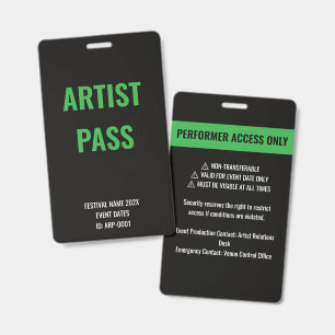 Crachá ID de Acesso de Artista Performer Verde Personaliz