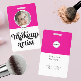 Crachá ID de Artista de Maquiagem Fotográfico Rosa Quente