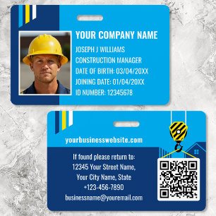 Crachá ID de Construção Personalizada Trabalho Código QR 