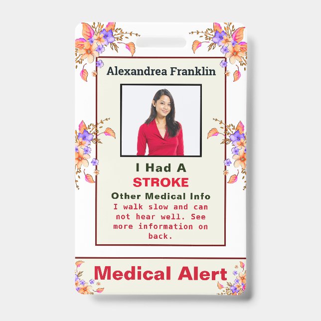 Crachá ID de Doença Médica de Alerta de Emergência (Frente)