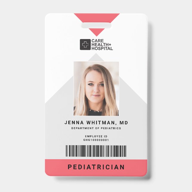 Crachá ID de equipe médica com código de barras vertical (Frente)