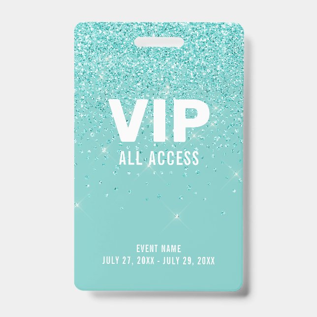 Crachá ID de Evento de Passagem do Glam da Glitter Teal V (Frente)