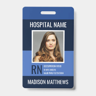 Crachá ID de Foto Azul de Funcionário Médico Personalizad