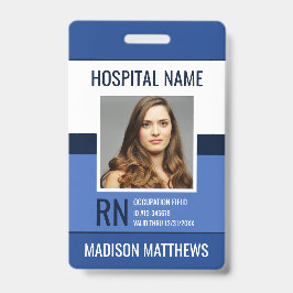 Crachá ID de Foto Azul de Funcionário Médico Personalizad
