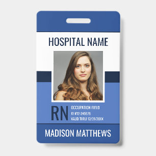 Crachá ID de Foto Azul de Funcionário Médico Personalizad