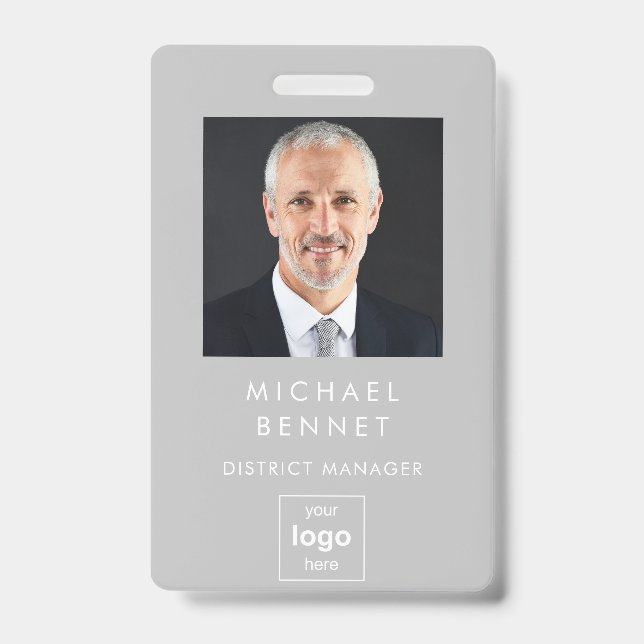 Crachá ID de Foto Corporativa da Cinza Moderna (Frente)