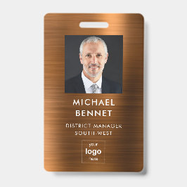 Crachá ID de Foto Corporativa Metálica Moderna Brown Faux