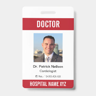 Crachá ID de foto da Clínica Hospitalar Médica Vermelha B