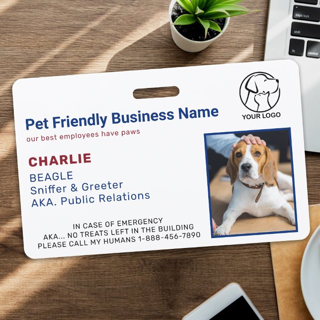 Crachá ID de Foto de Cão Pet Corporativo Personalizado (Criador carregado)
