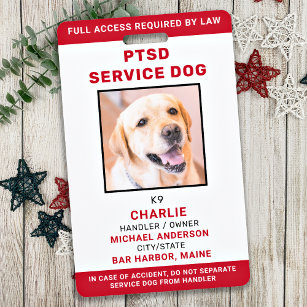 Crachá ID de Foto do Cão de Serviço PTSD Red White Person