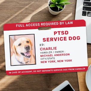 Crachá ID de Foto do Cão de Serviço PTSD Red White Person