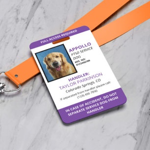 Crachá ID de Foto do Cão de Serviço Roxo Branco