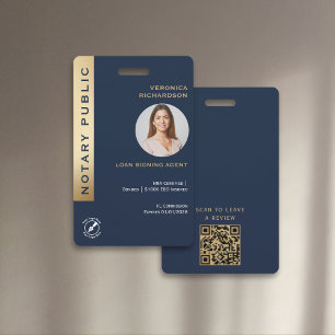 Crachá ID de Foto do Código QR Notário Azul e Dourado Pro