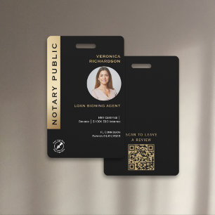 Crachá ID de Foto do Código QR Notário Preto e Dourado Pr