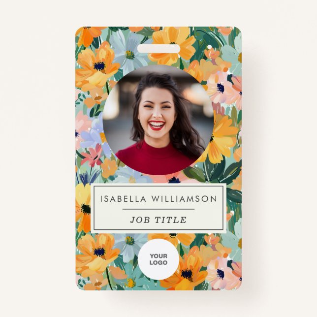 Crachá ID de Foto do Funcionário Corante Boho Floral Colo (Frente)