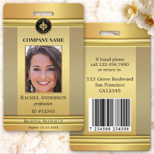 Crachá ID de Foto do Funcionário Dourado Elegante