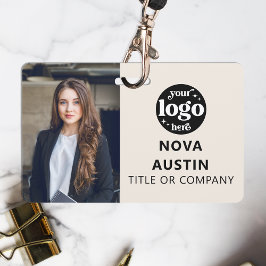 Crachá Id de foto do funcionário marfim com logotipo de e