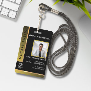 Crachá ID de Foto Notária de Adicionar QR Preto e Dourado