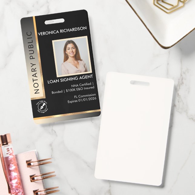 Crachá ID de Foto Notícia Dourada e Preta Profissional (Escritório)