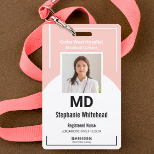 Crachá ID de Foto Pessoal de Funcionário Médico Rosa Bege