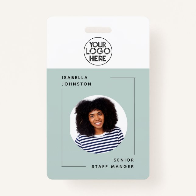 Crachá ID de Foto Simples do Funcionário | Código de Barr (Frente)