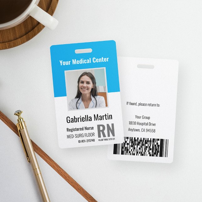 Crachá ID de Fotografia do Funcionário Médico Personaliza (Criador carregado)