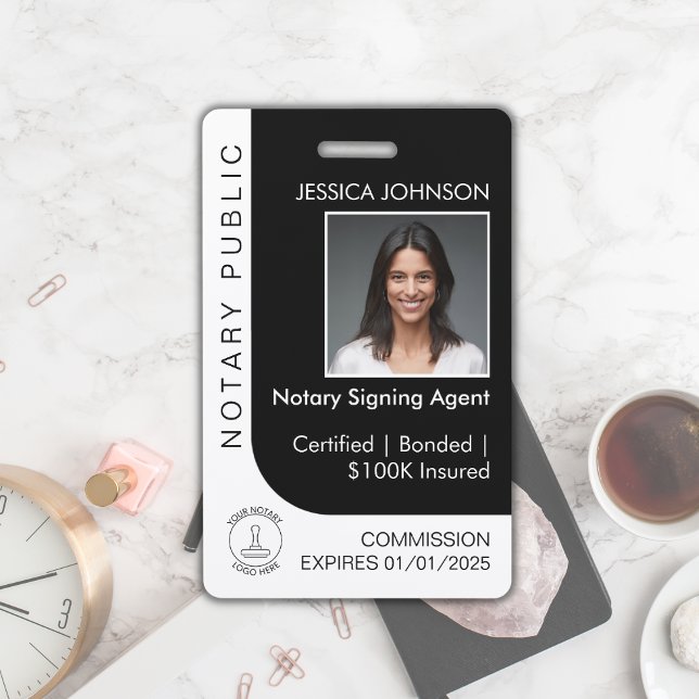 Crachá ID de Fotografia Personalizada para Preto e Branco (Criador carregado)