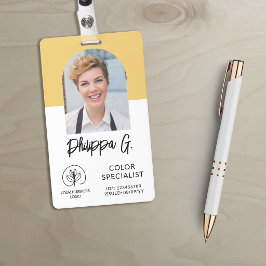 Crachá ID de Funcionário Amarelo Suave com Foto e Logotip