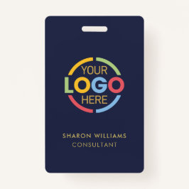 Crachá ID de funcionário azul marinho com a barra de logo