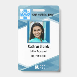 Crachá ID de funcionário azul personalizado, foto, nome