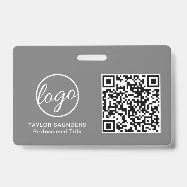 Crachá ID de Funcionário do Código QR de Cinza Simples (Frente)