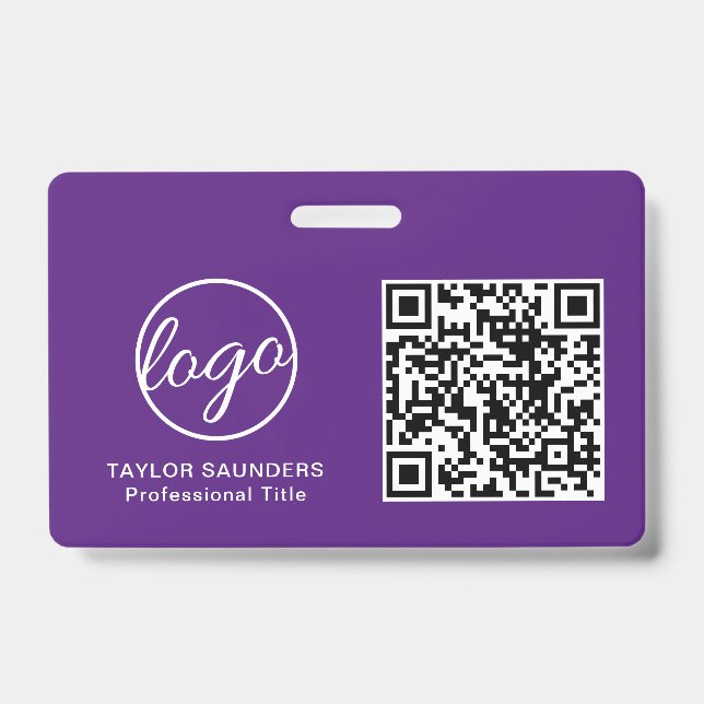 Crachá ID de Funcionário do Código QR Roxo Simples (Frente)