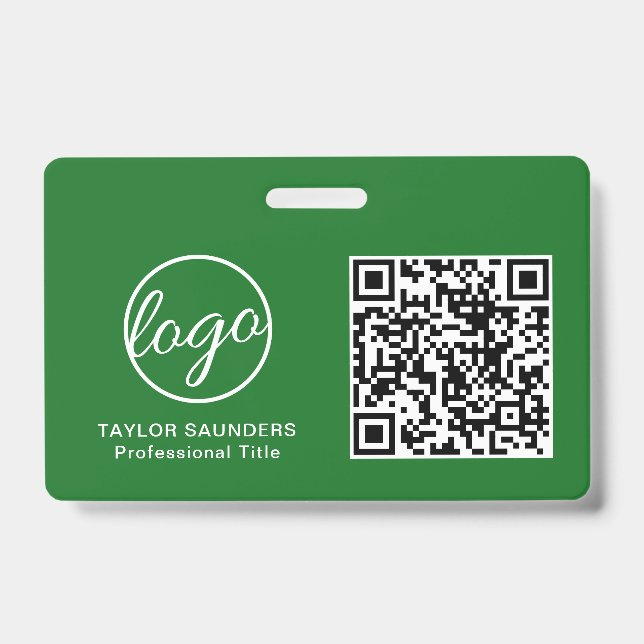Crachá ID de Funcionário do Código QR Verde Simples (Frente)