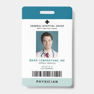 Crachá ID de Funcionário Médico + Código de Barras Vertic