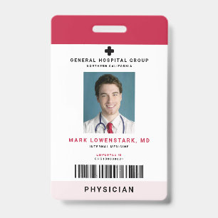 Crachá ID de Funcionário Médico + Código de Barras Vertic