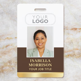 Crachá ID de Funcionário Nome Logotipo da Empresa Dourado