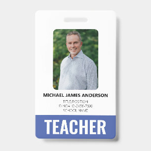 Crachá ID de Funcionário Personalizado para Professor
